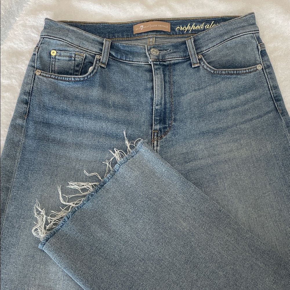 7 For All Mankind Light Blue Frayed Ankle Jeans
